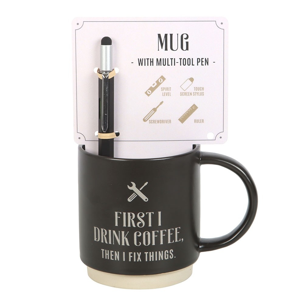 Something Different - First I Drink Coffee with Multi-tool Pen Tasse - Mehrfarben